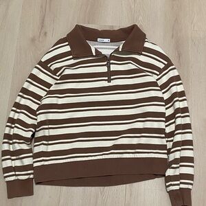 Brown and Cream Striped Women's Sweater